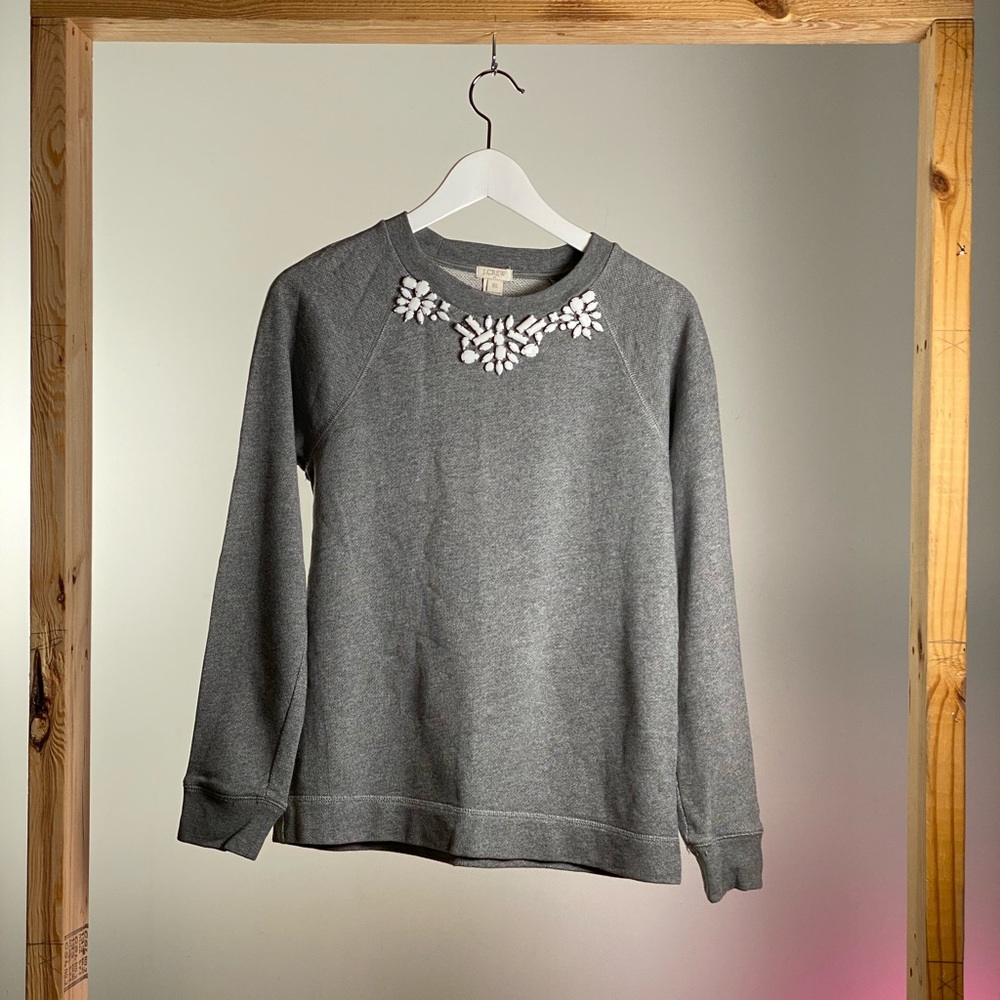 JCREW Gray sweat shirt with embellished neckline